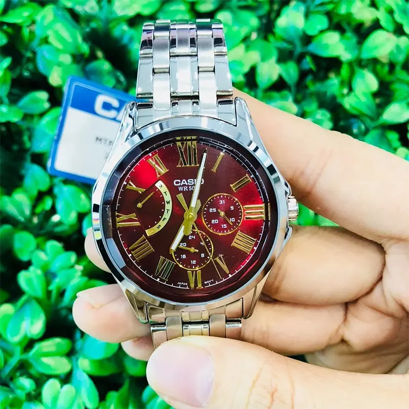 Casio Enticer Maroon Dial Chronograph Men's Watch | MTP-E311DY-4AV